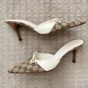 Gucci | Shoes | Sold Vintage Gucci Monogram Kitten Heel Mules